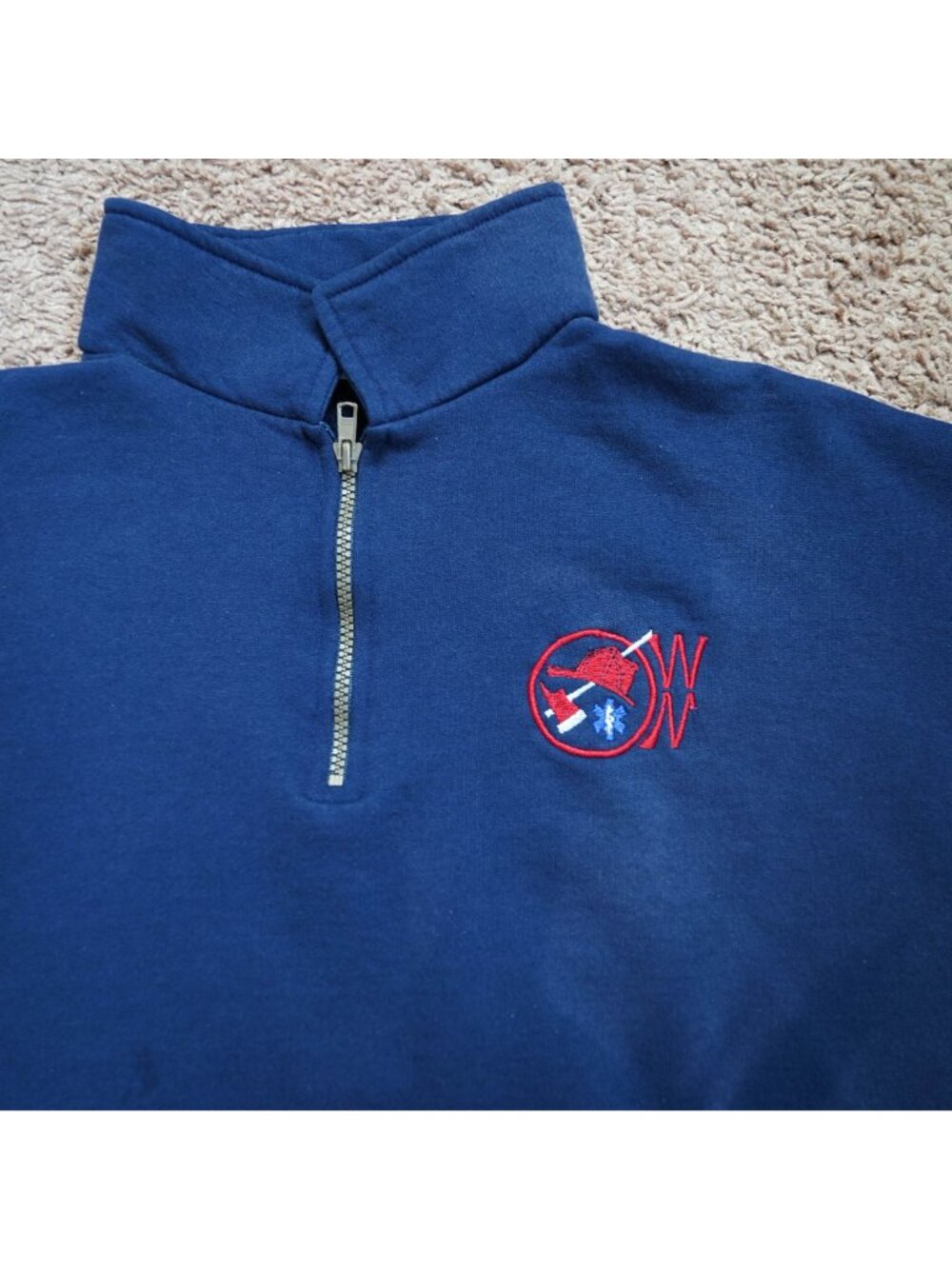 Y2K Jerzees Firefighter EMS Sweatshirt Mens XL Blue 1/4 Zip Long Sleeve Vintage - Picture 3 of 9